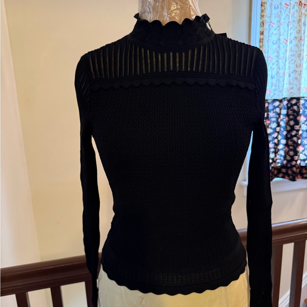 The Kooples Black Scalloped Long Sleeve Top